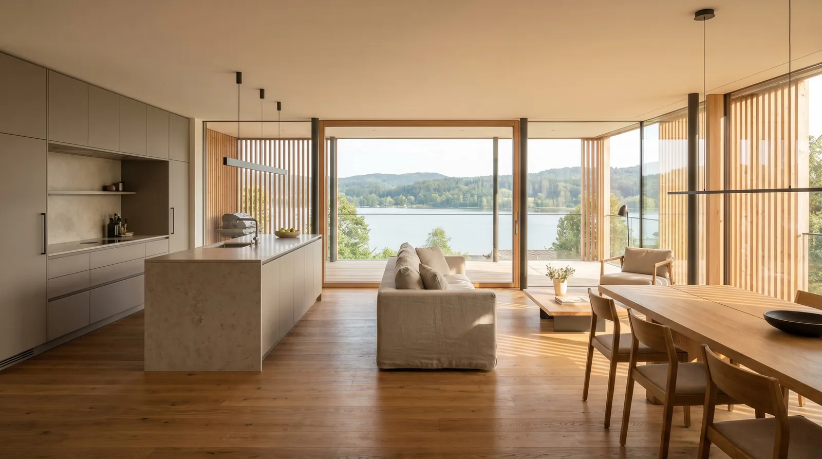 Visualisierung Wohnbereich mit Seeblick, Neubau in Tutzing